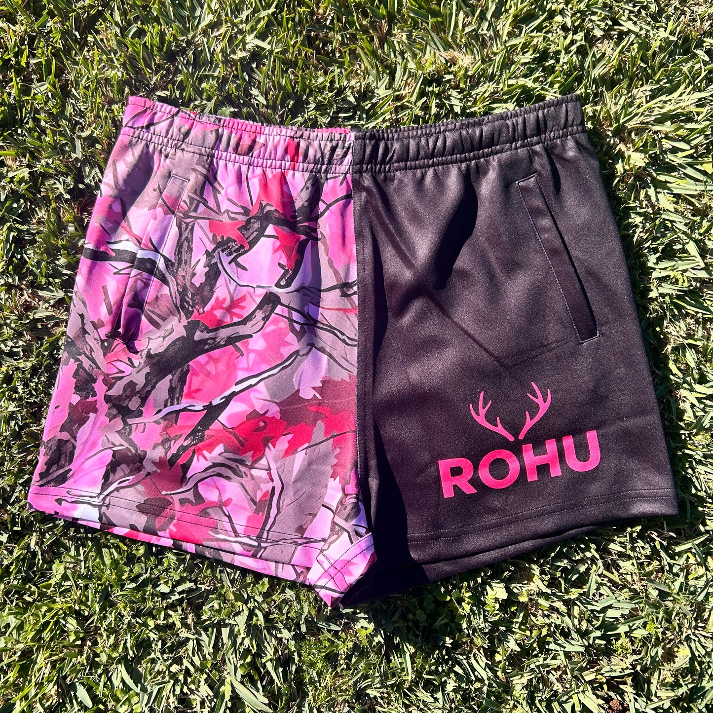 Adults Footy Shorts [with pockets] – Pink Country